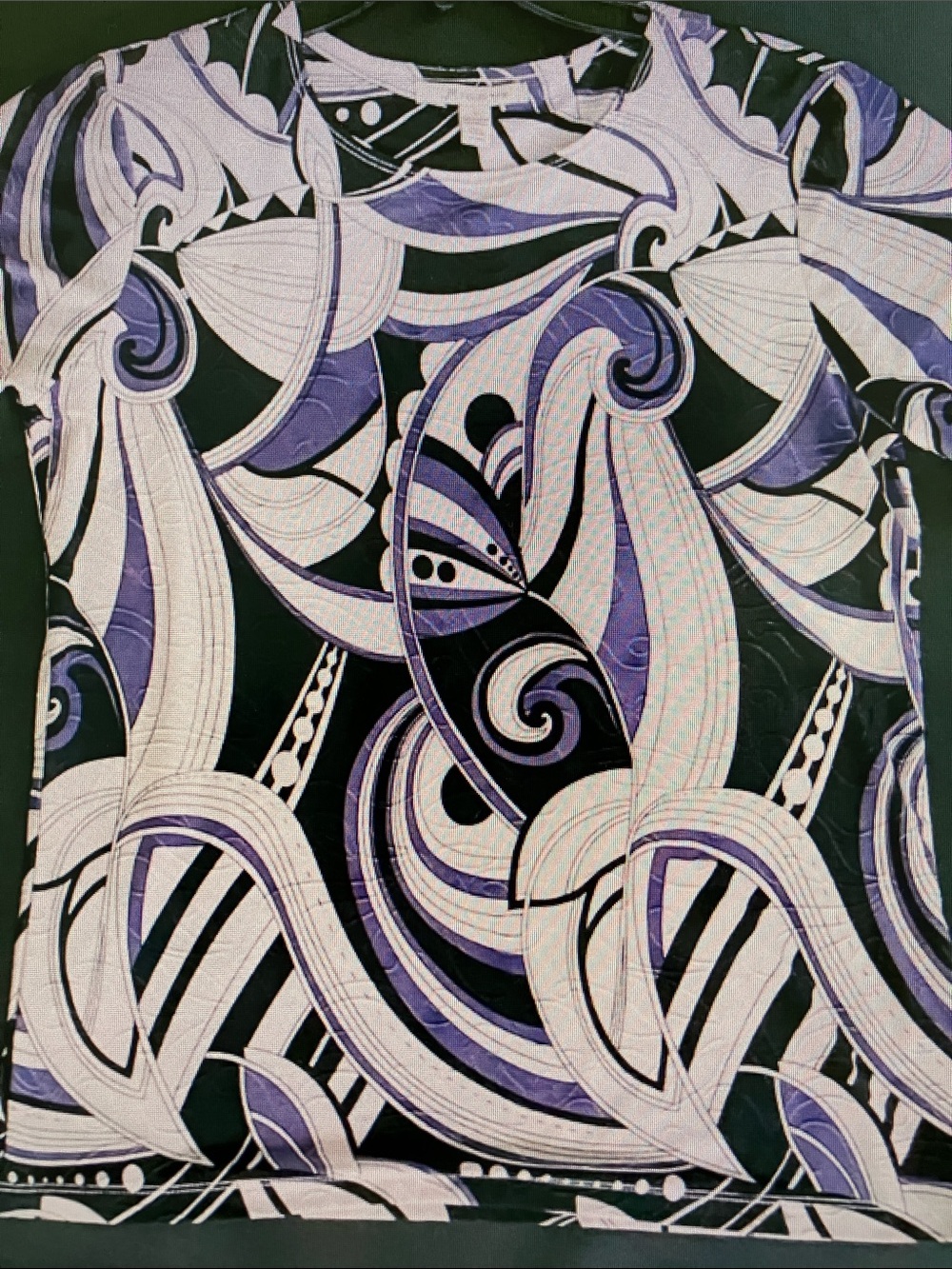 JM Collection Black, Purple & White Abstract Swirl Long Sleeve Top